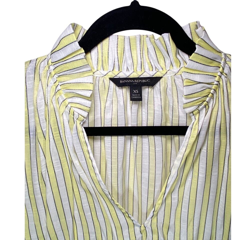 Banana Republic - Yellow White Stripe Ruffle V-Neck Top
